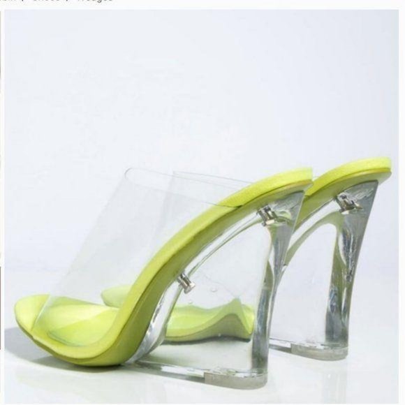 Clear Peep Toe Lucite Wedges in Lime - Picture 4 of 9